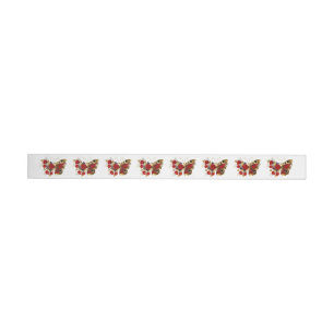 Red flower butterfly with red roses wrap around label