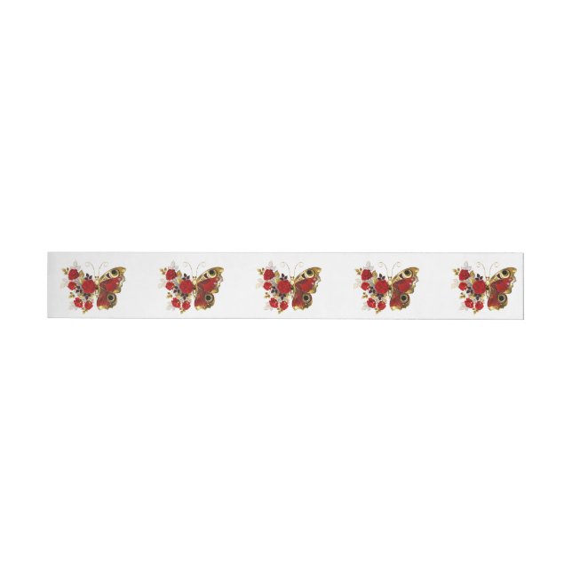 Red flower butterfly with red roses wraparound address label (Individual)