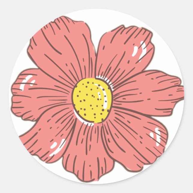 Red flower classic round sticker (Front)