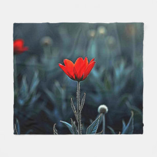 Red Flower Dark Night Solitude Art Fleece Blanket