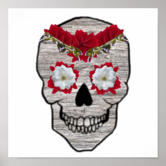 Red Flower Day of the Dead Hipster Skull Print