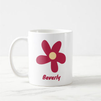 Red Flower Doodle with Name or Other Text Coffee Mug
