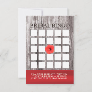 Red Flower & Driftwood Bridal Shower Bingo Cards