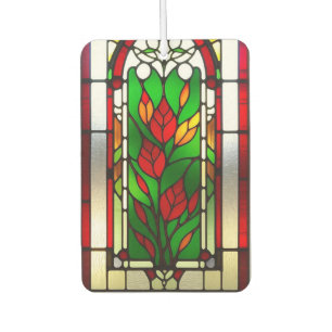Red Flower Elegant Stained Glass Art Car Air Freshener