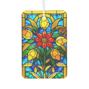 Red Flower Elegant Stained Glass Art Car Air Freshener