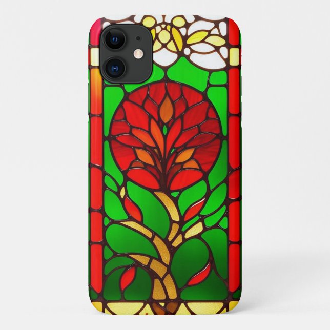 Red Flower Elegant Stained Glass Art Case-Mate iPhone Case (Back)