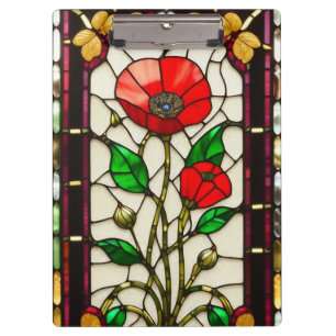 Red Flower Elegant Stained Glass Art Clipboard