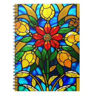 Red Flower Elegant Stained Glass Art Notebook