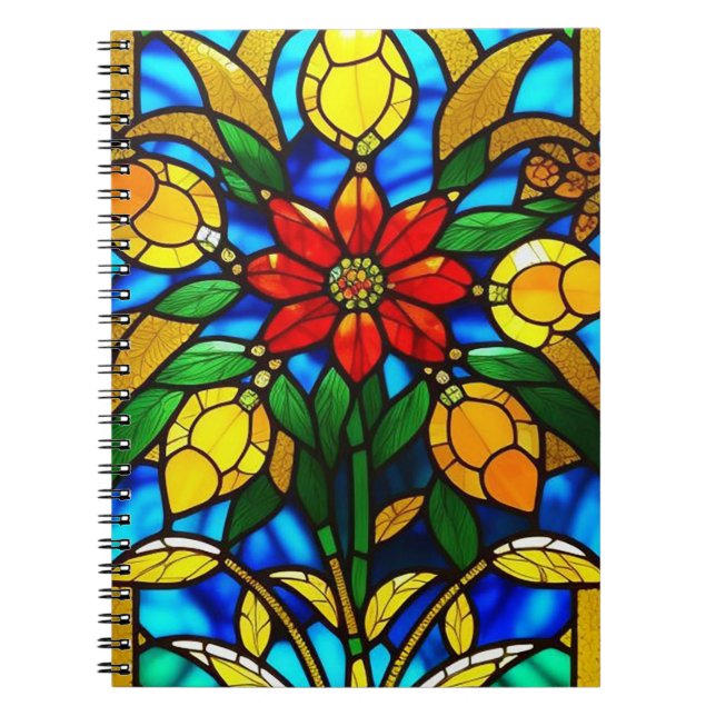 Red Flower Elegant Stained Glass Art Notebook (Front)
