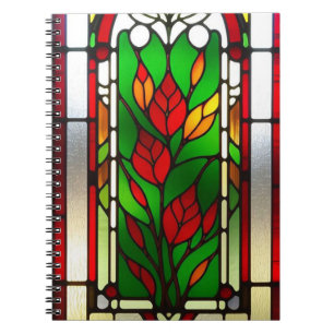 Red Flower Elegant Stained Glass Art Notebook