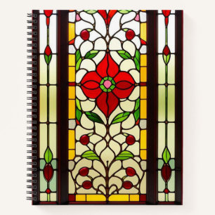 Red Flower Elegant Stained Glass Art Notebook