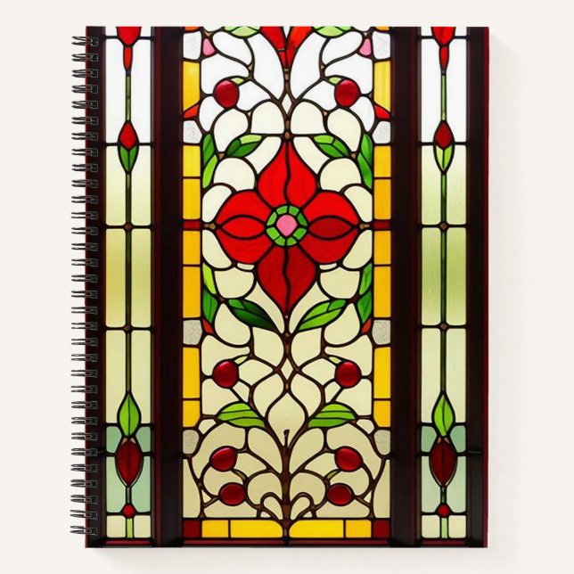 Red Flower Elegant Stained Glass Art Notebook (Front)
