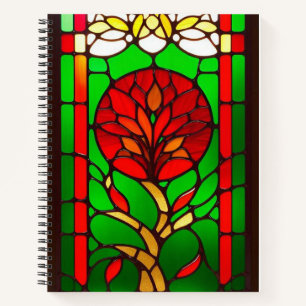 Red Flower Elegant Stained Glass Art Notebook