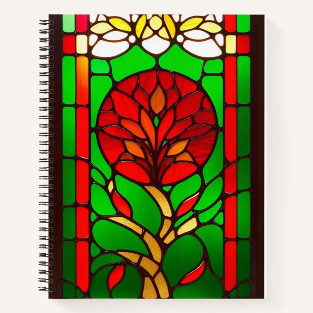 Red Flower Elegant Stained Glass Art Notebook (Front)
