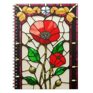 Red Flower Elegant Stained Glass Art Notebook