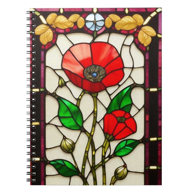 Red Flower Elegant Stained Glass Art Notebook (Front)