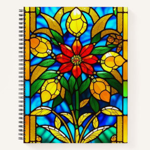Red Flower Elegant Stained Glass Art Notebook
