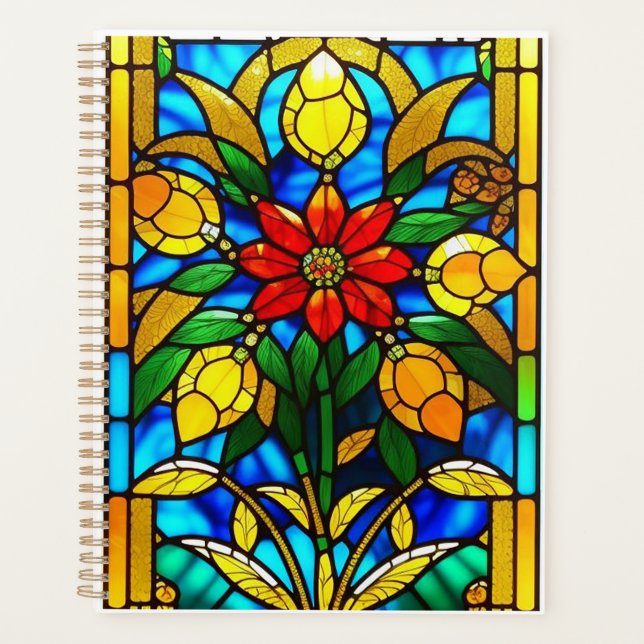 Red Flower Elegant Stained Glass Art Planner (Front)