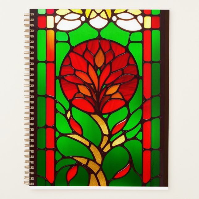 Red Flower Elegant Stained Glass Art Planner (Front)