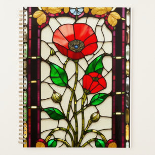 Red Flower Elegant Stained Glass Art Planner