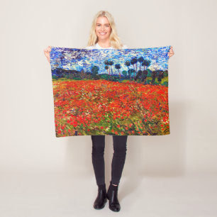 Red Flower Field, Van Gogh Fleece Blanket