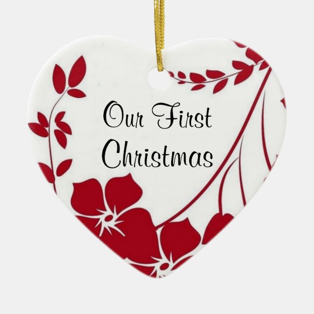 red flower First Christmas ornament (Front)
