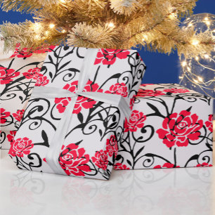 Red Flower Floral Illustration Pattern Design Wrapping Paper