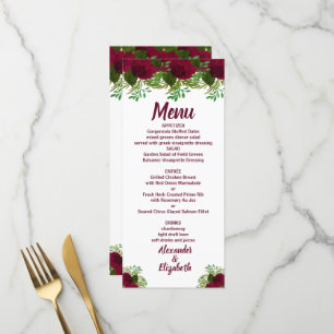 Red Flower Greenery Wedding Reception Menu