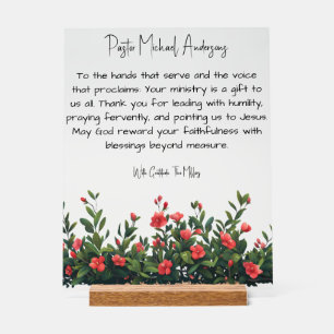 Red Flower Hedge Pastor Appreciation Acrylic Sign 