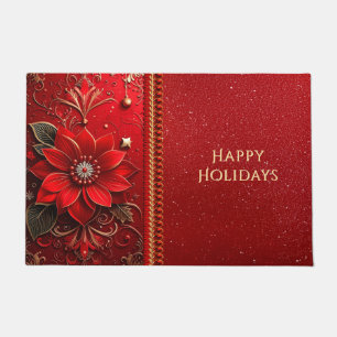 Red Flower Holiday Doormat