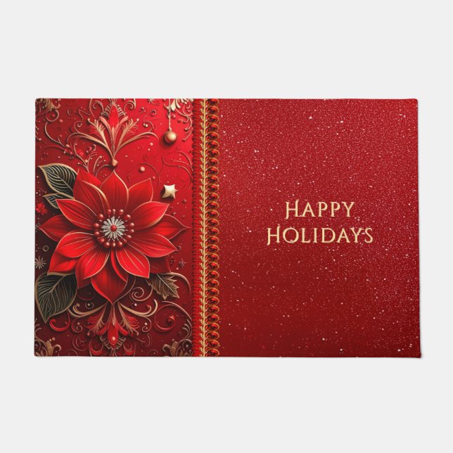 Red Flower Holiday Doormat (Front)