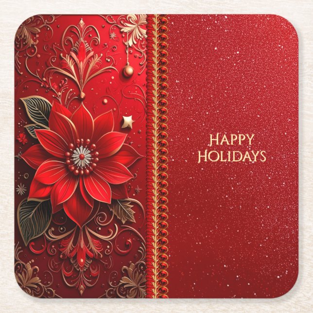 Red Flower Holiday Paper Coaster (Front)