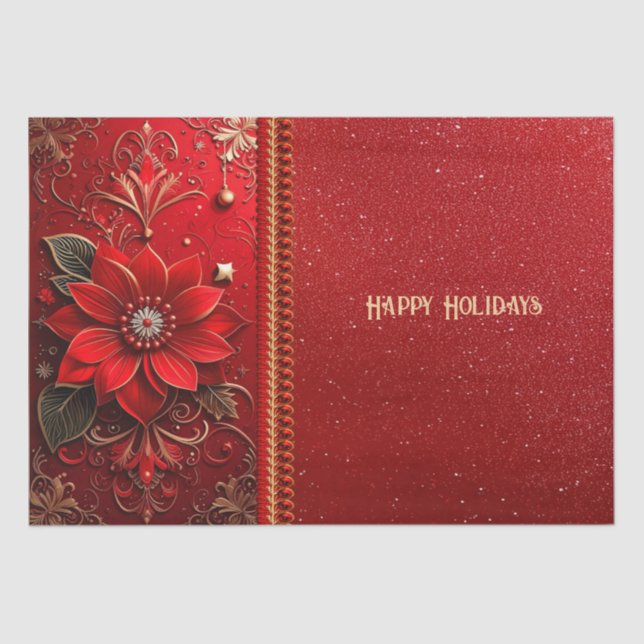 Red Flower Holiday Tissue Paper (Front)