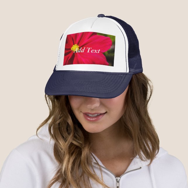 Red Flower image Printed with Add Text-Cap Super Trucker Hat (In Situ)