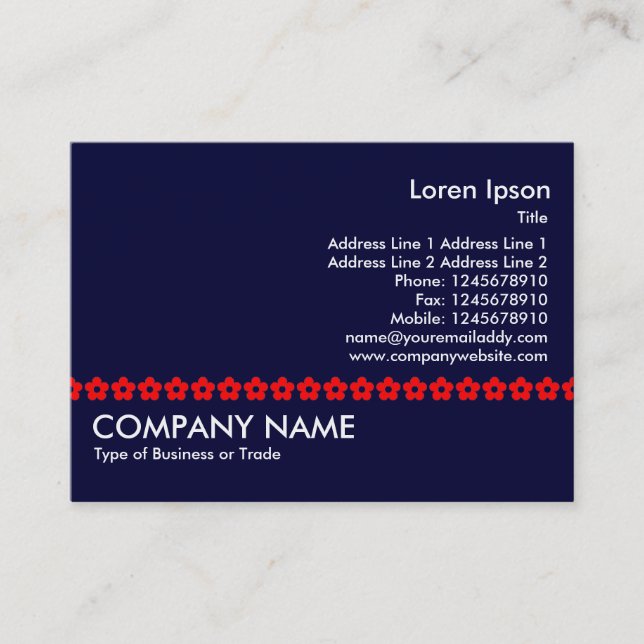 Red Flower Line - Navy Blue Business Card (Front)