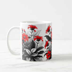 Red Flower On Black White Plant Coffee Mug