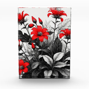 Red Flower On Black White Plant  Photo Block