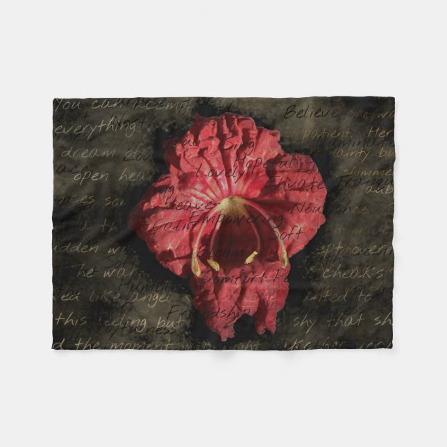 Red Flower on Grunge Text Fleece Blanket (Front (Horizontal))