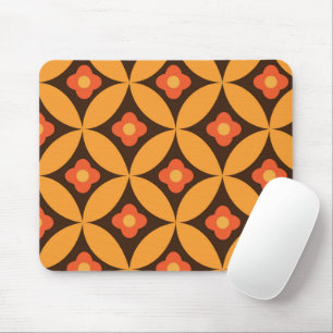 Red flower on mid century orange circles mouse pad