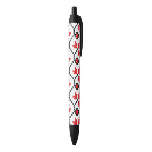 Red flower ornament pattern black ink pen