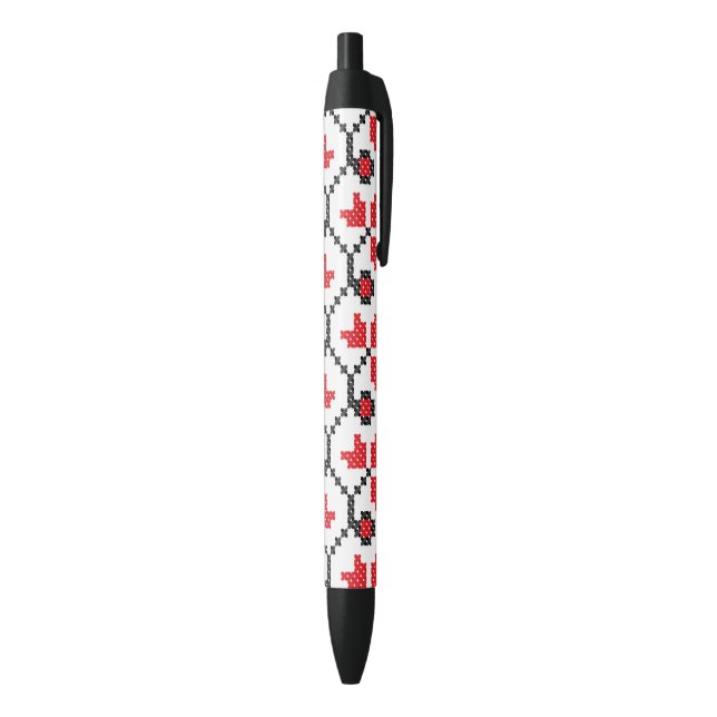 Red flower ornament pattern black ink pen (Bottom (Vertical))
