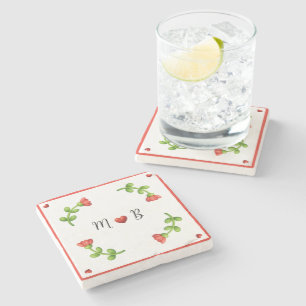 Red Flower Paper – Initials and Heart Design Stone Coaster