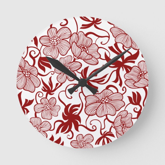 Red Flower Patch Wall Clock (Front)