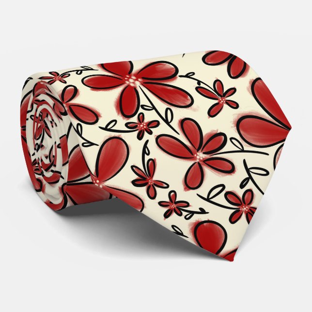 Red flower pattern tie (Rolled)