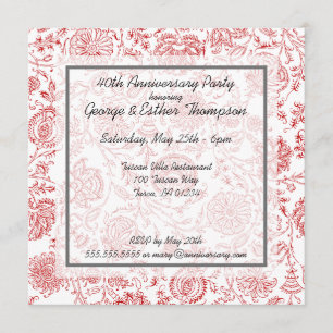Red Flower Pattern Wedding Anniversary Invitations