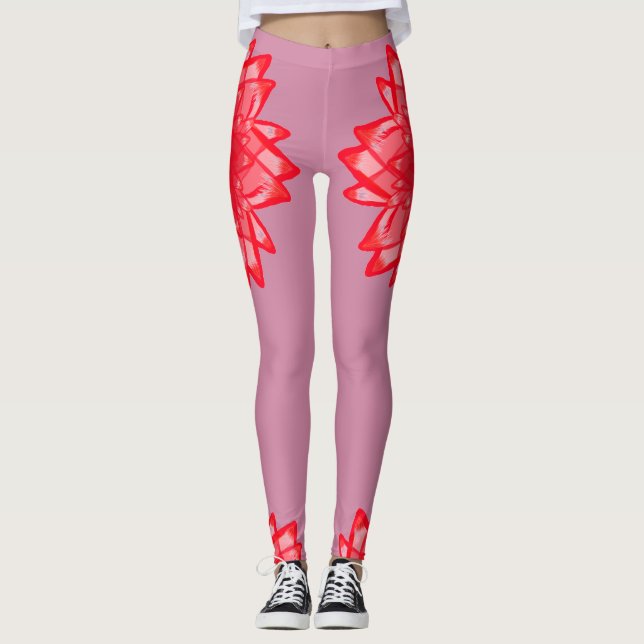 Red flower pattern your colour customisable leggings (Front)