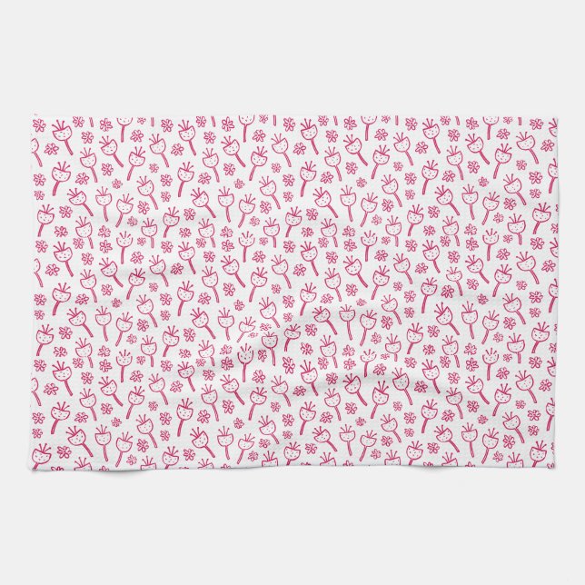  Red Flower Patterned Kitchen Towels (Horizontal)