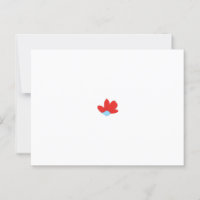 Red flower petal design with a light blue centre.