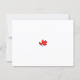 Red flower petal design with a light blue centre. postcard