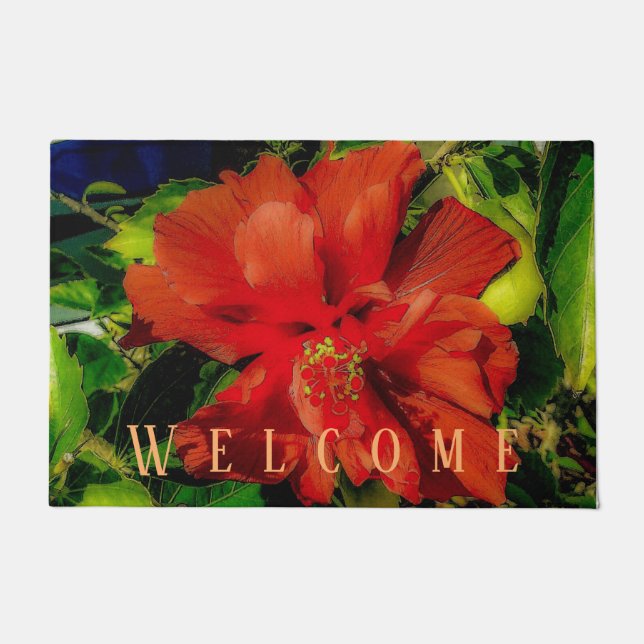 Red Flower Power Doormat (Front)